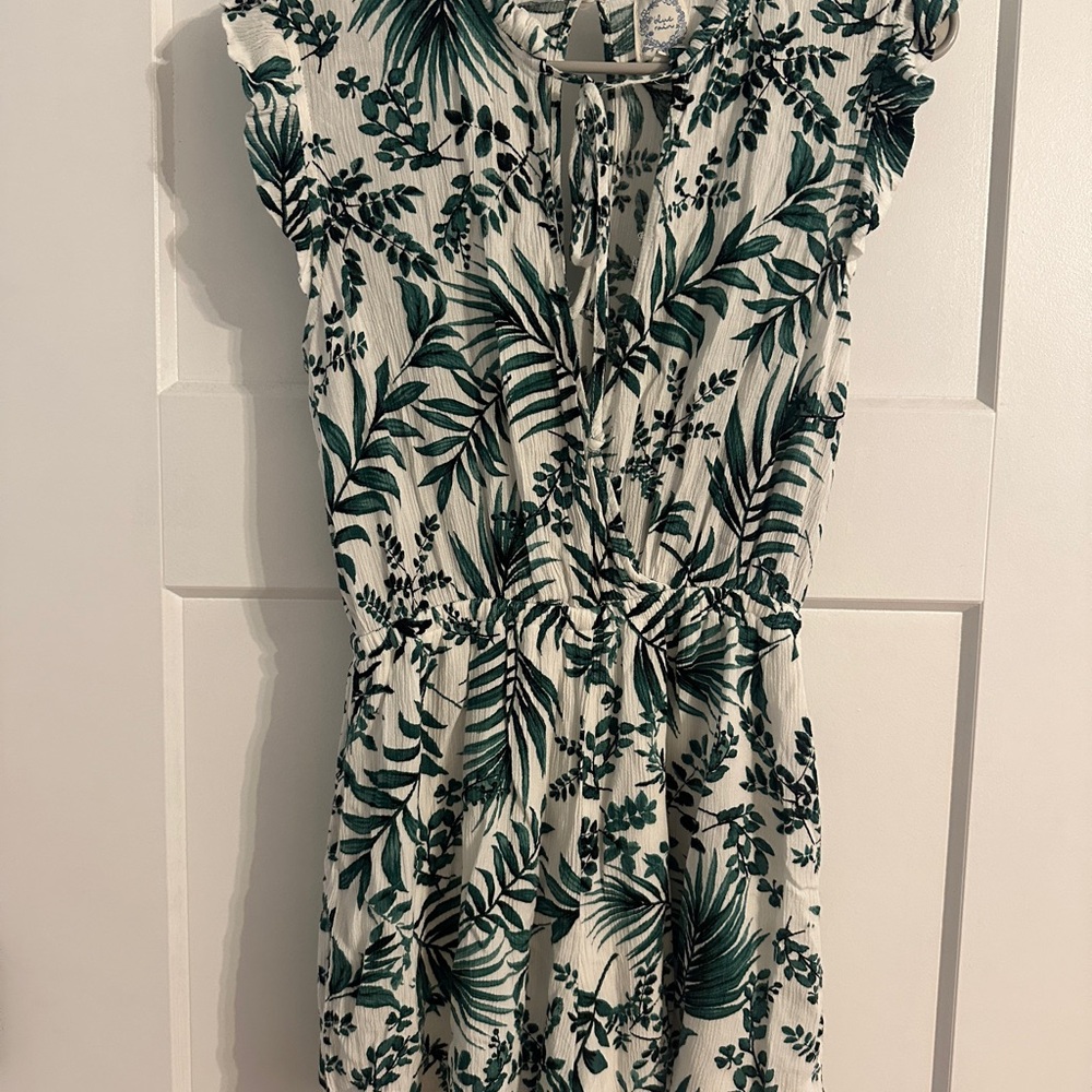 Blue Rain Green and White Sleeveless Romper